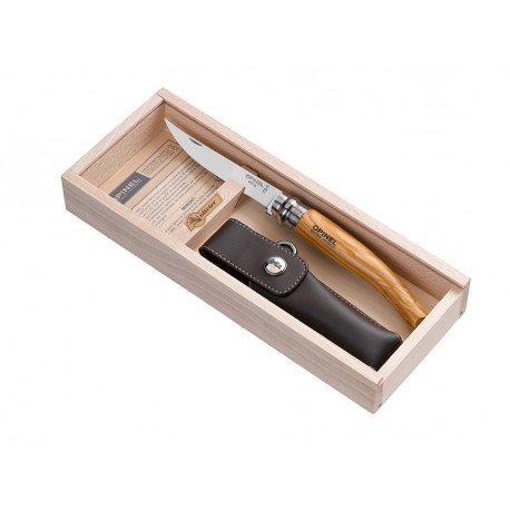 N°10 VRI zavírací nůž OPINEL Slim olivová rukojeť, s pouzdrem v dřevěné kazetě